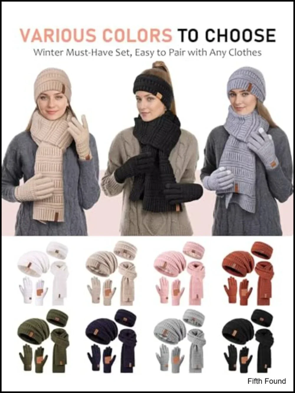 Fleece Lined Winter Accessories Set, Slouchy Beanie Scarf Gloves Headband 4